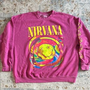 Urban Outfitters NIRVANA Pink and Yellow Crewneck